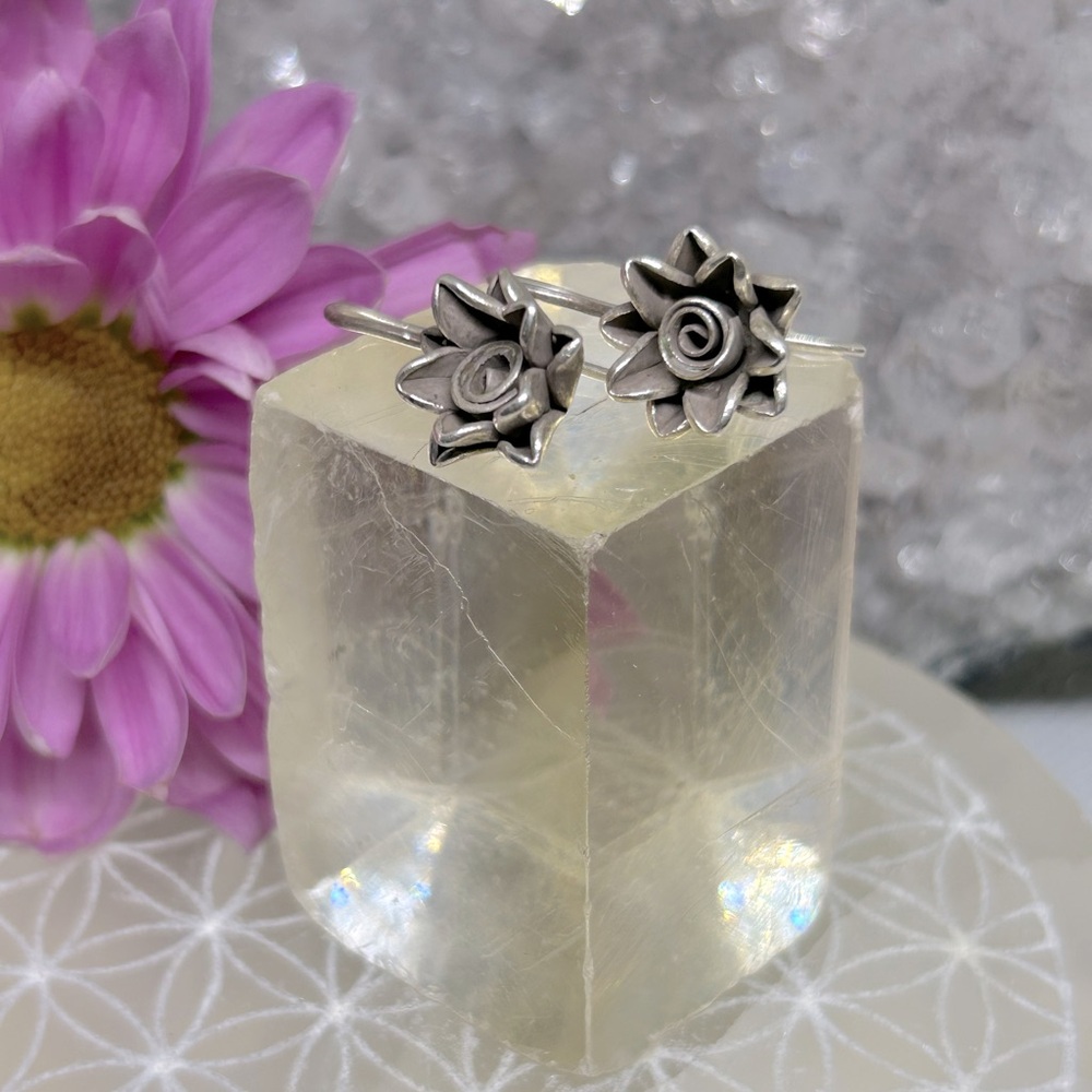 Vintage Artisan Lotus Flower Earrings